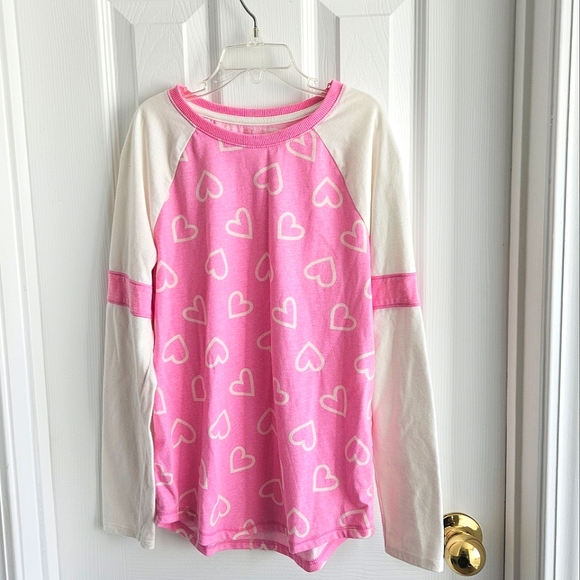 Cat & Jack Pink White Heart Baseball Tshirt Size Large Girls - Picture 4 of 4